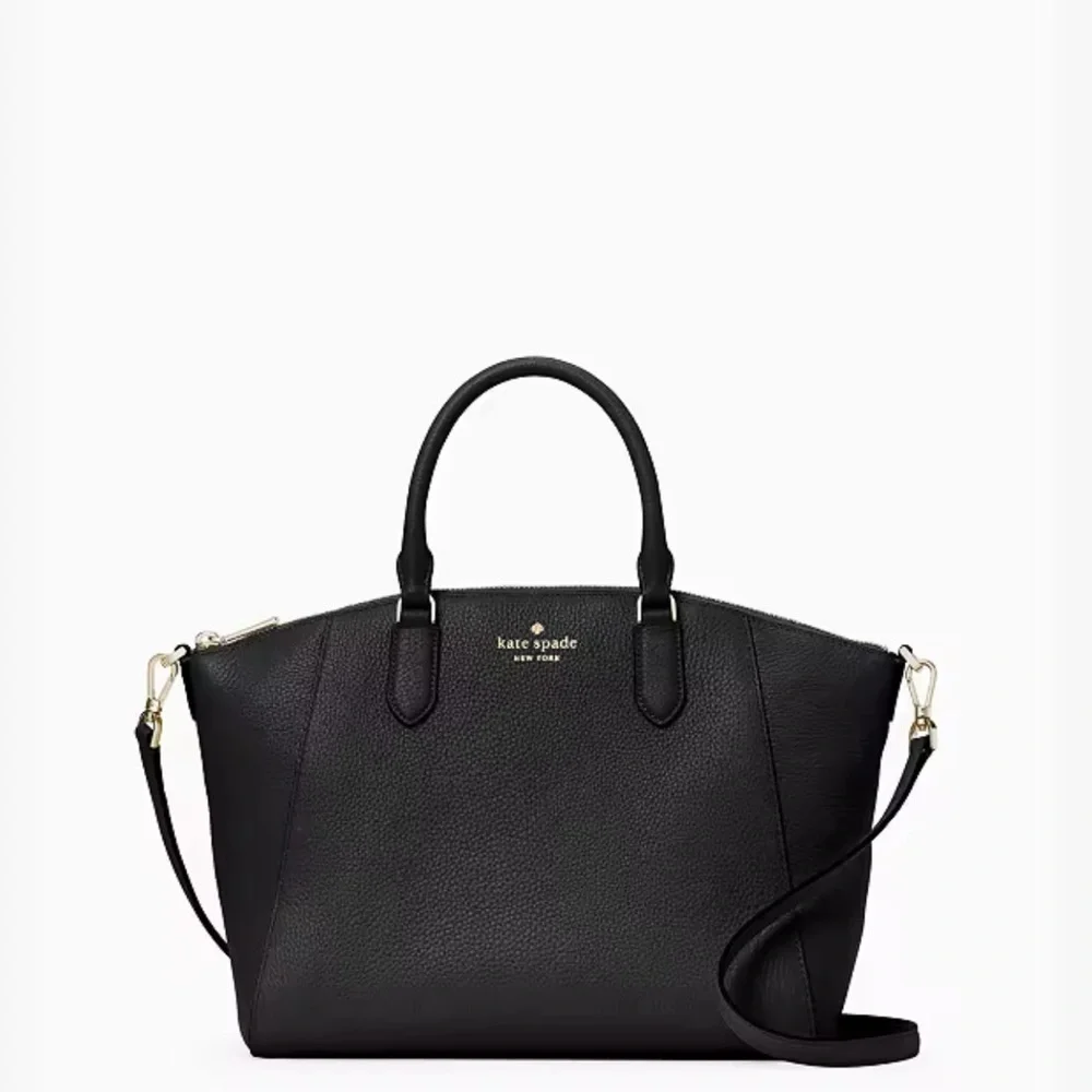 Kate Spade *Parker* black leather medium satchel classic crossbody bag K8214